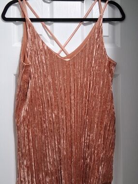 Pleated Velvet Strappy Tank Top - Rose
